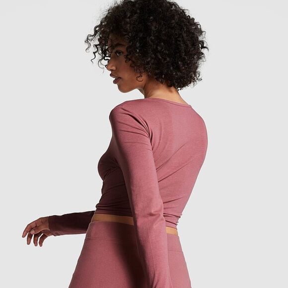 Victoria Secret criss cross front long sleeve knit top Size M Heather LtGrey Nwt - Picture 3 of 5